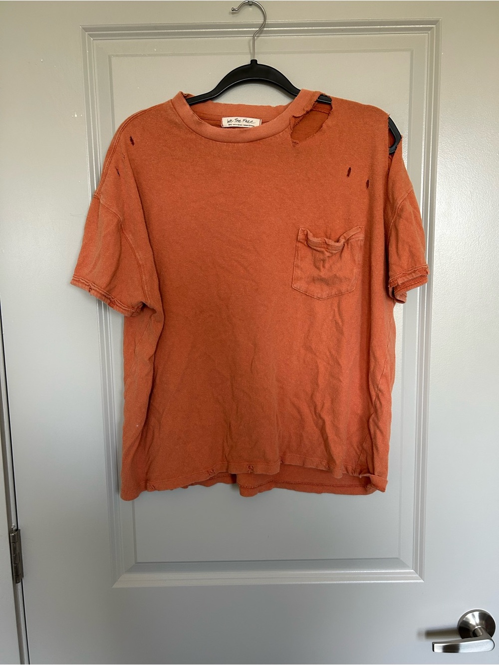 We The Free Womens Rust Orange Extra Distressed Pocket Tee